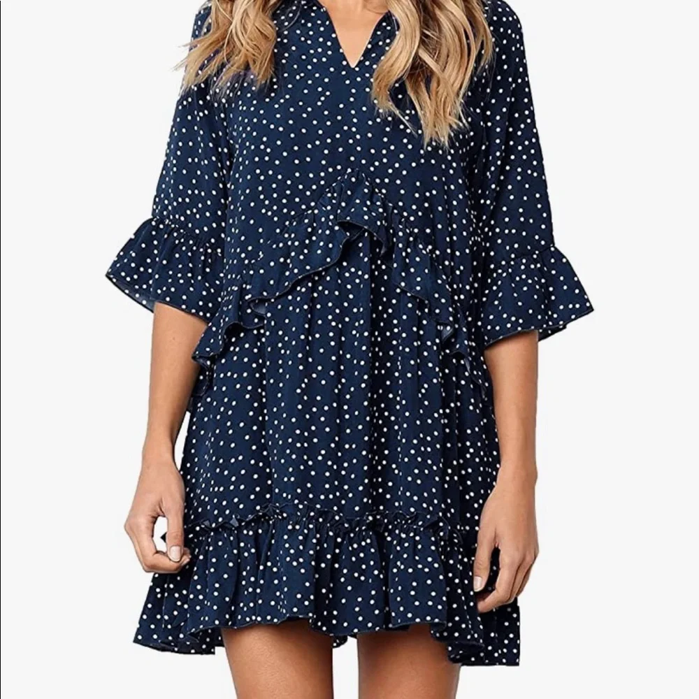 V Neck Ruffle Dress - Picture 1 of 5